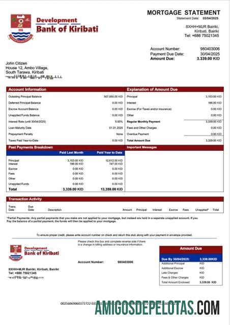 para download Modelo Word e PDF de declaração hipotecária do Banco de Desenvolvimento de Kiribati de Kiribati